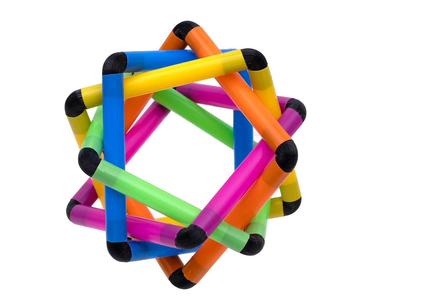 5 Squares Geometric Model. A straw craft project with 3D printed connectors.