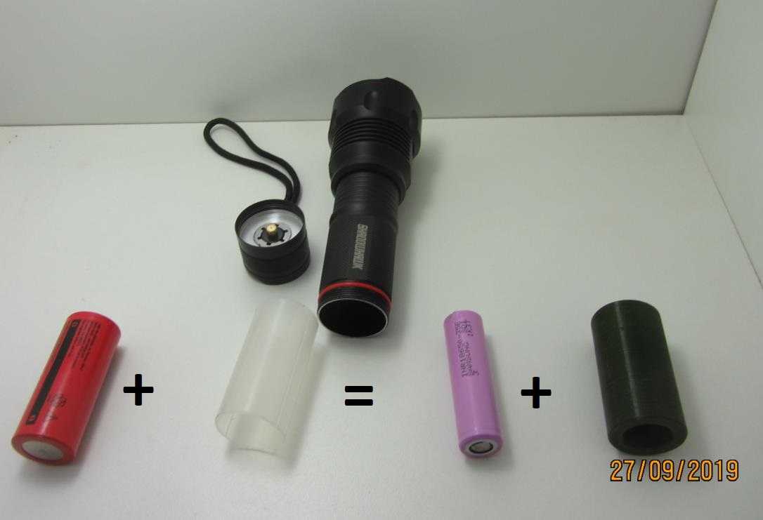 Einsatz fuer Taschenlampe 18650 zu 26650