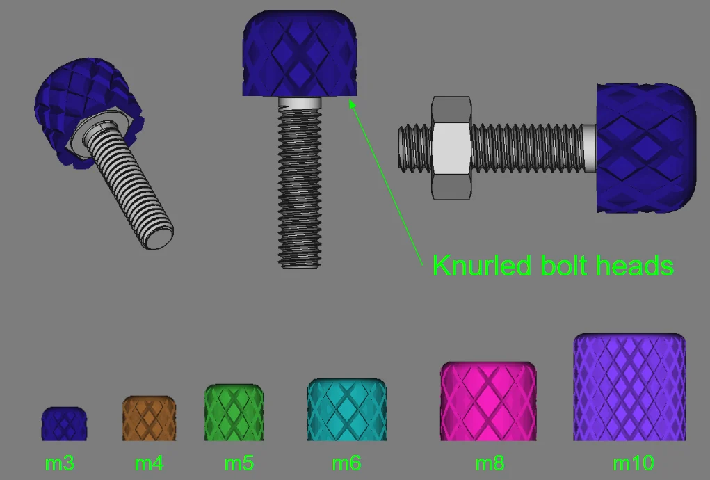 Knurled bolt heads collection m3-m10
