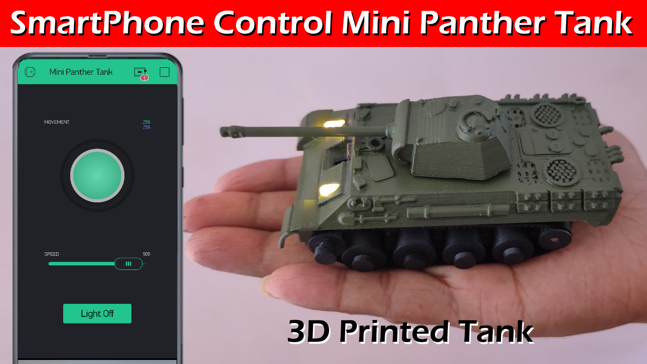SmartPhone Control Mini Panther Tank 3D Printed