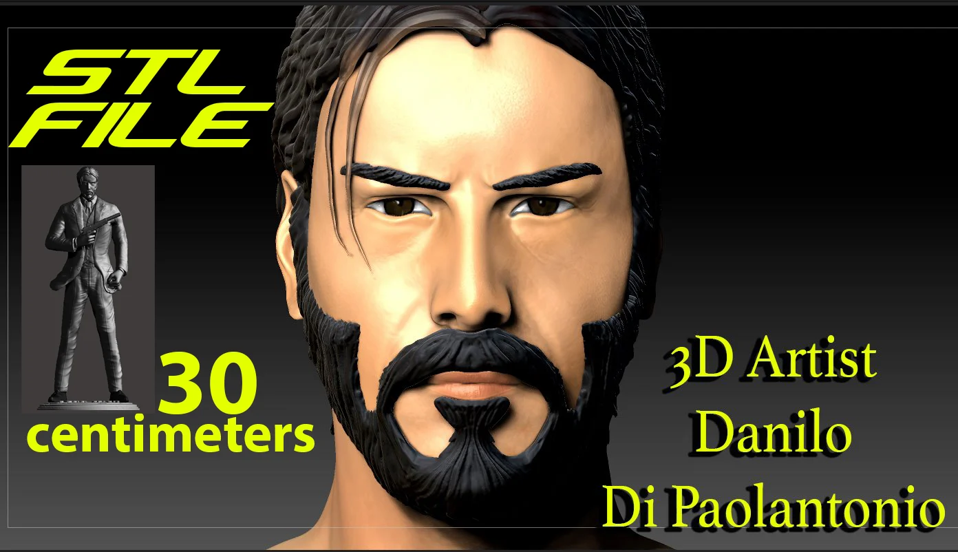 JOHN WICK 3D MODEL STL FILE KEANU REEVES WITH GUN NEW