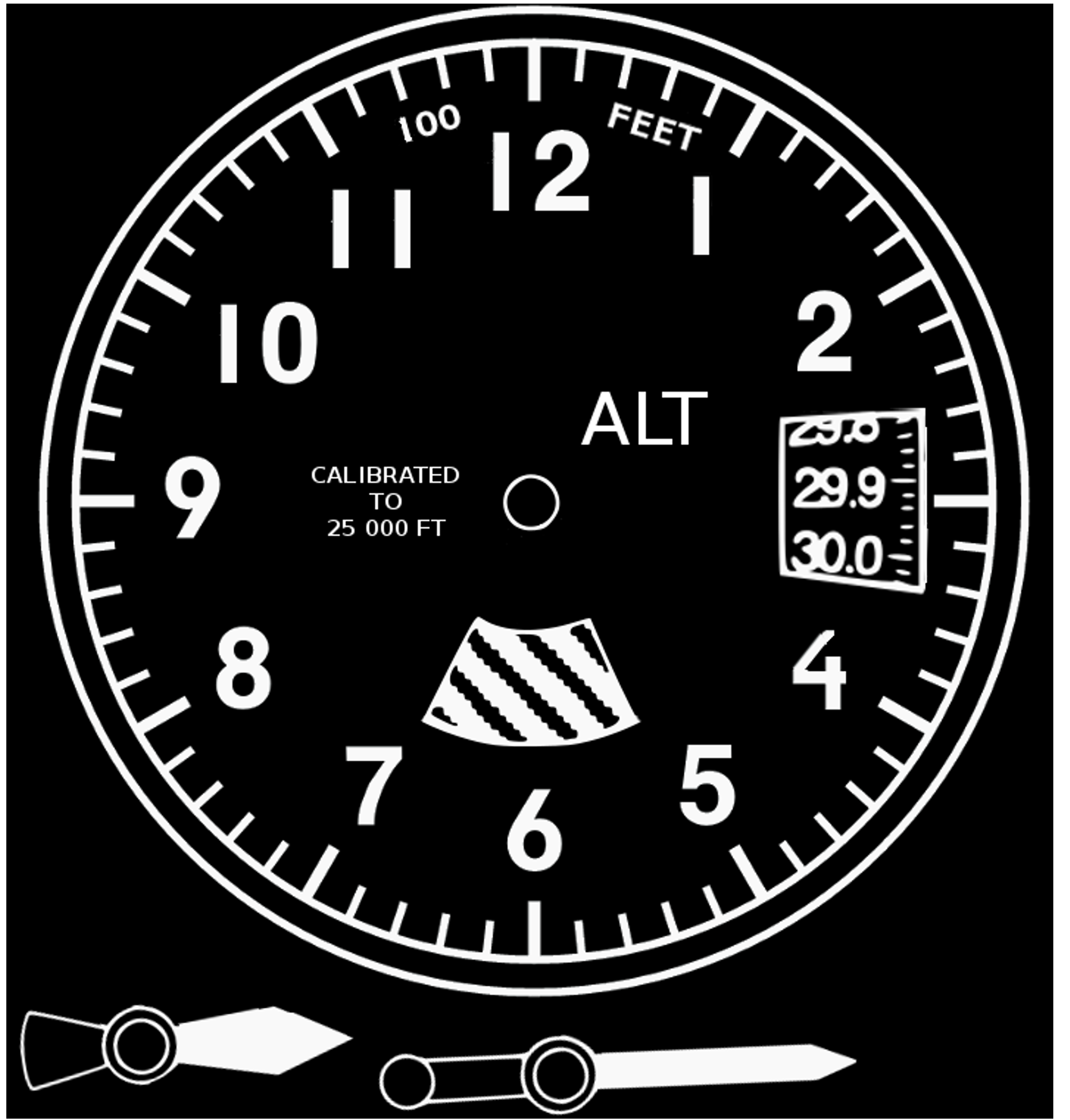 Altimeter Styled Wall Clock - 200mm face, hands, and frame