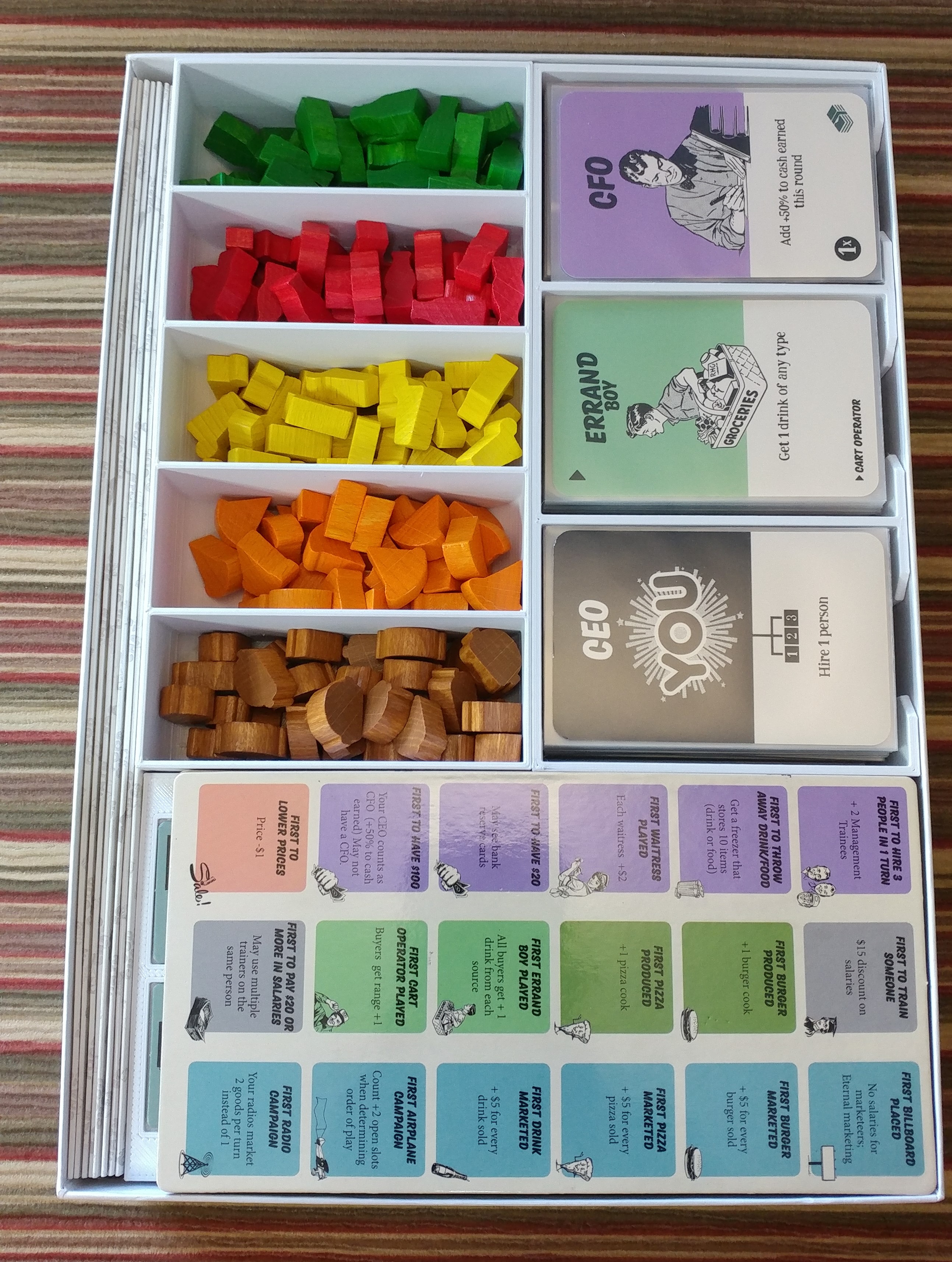 Food Chain Magnate Organizer (BGG Dry Erase Milestone Boards & Card Accordion).