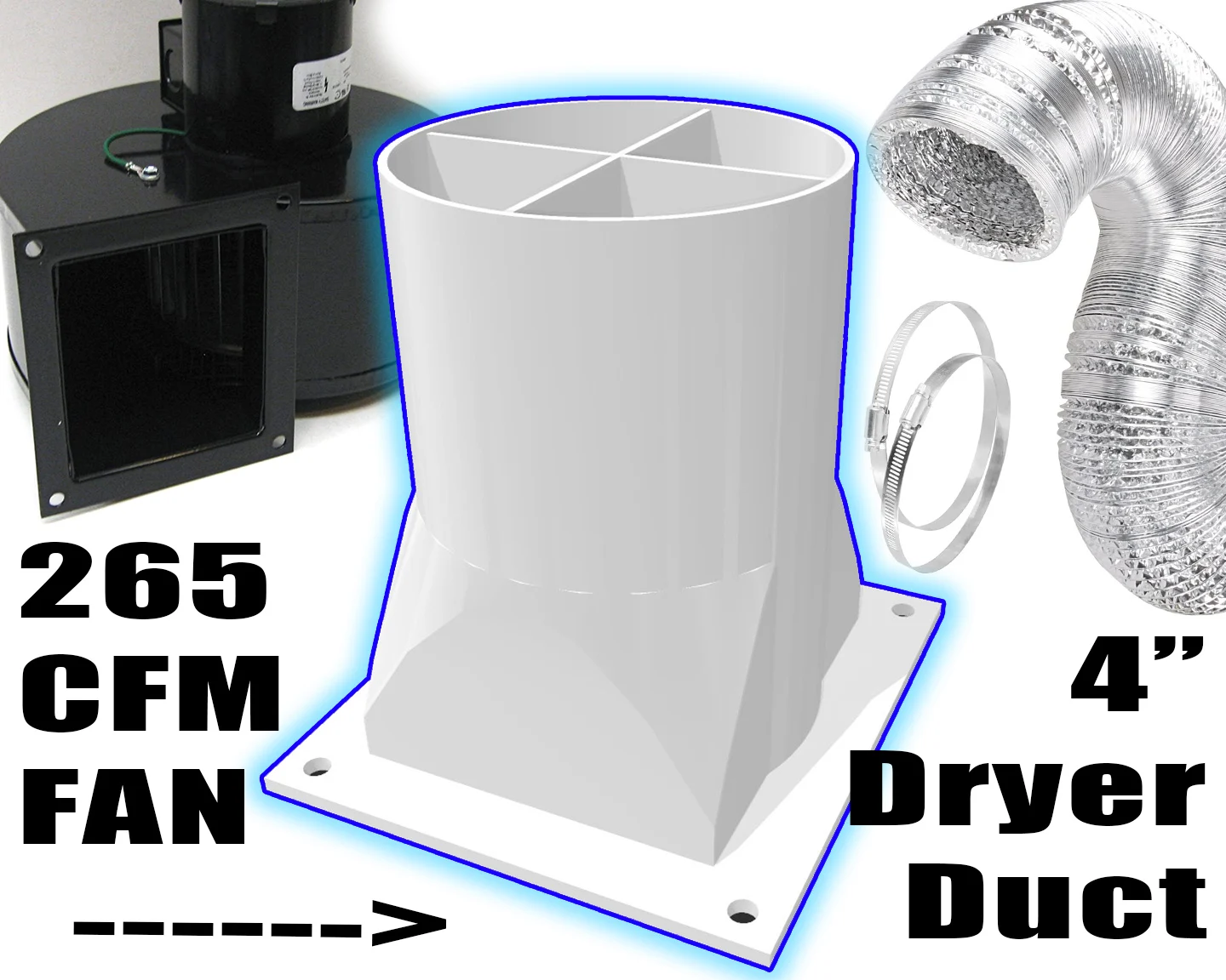 Centrifugal Fan 4" Duct Converter for 265 CFM