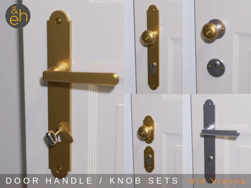 Door Handle and Knob Sets 'Old Vienna', Multiple Designs and Sizes