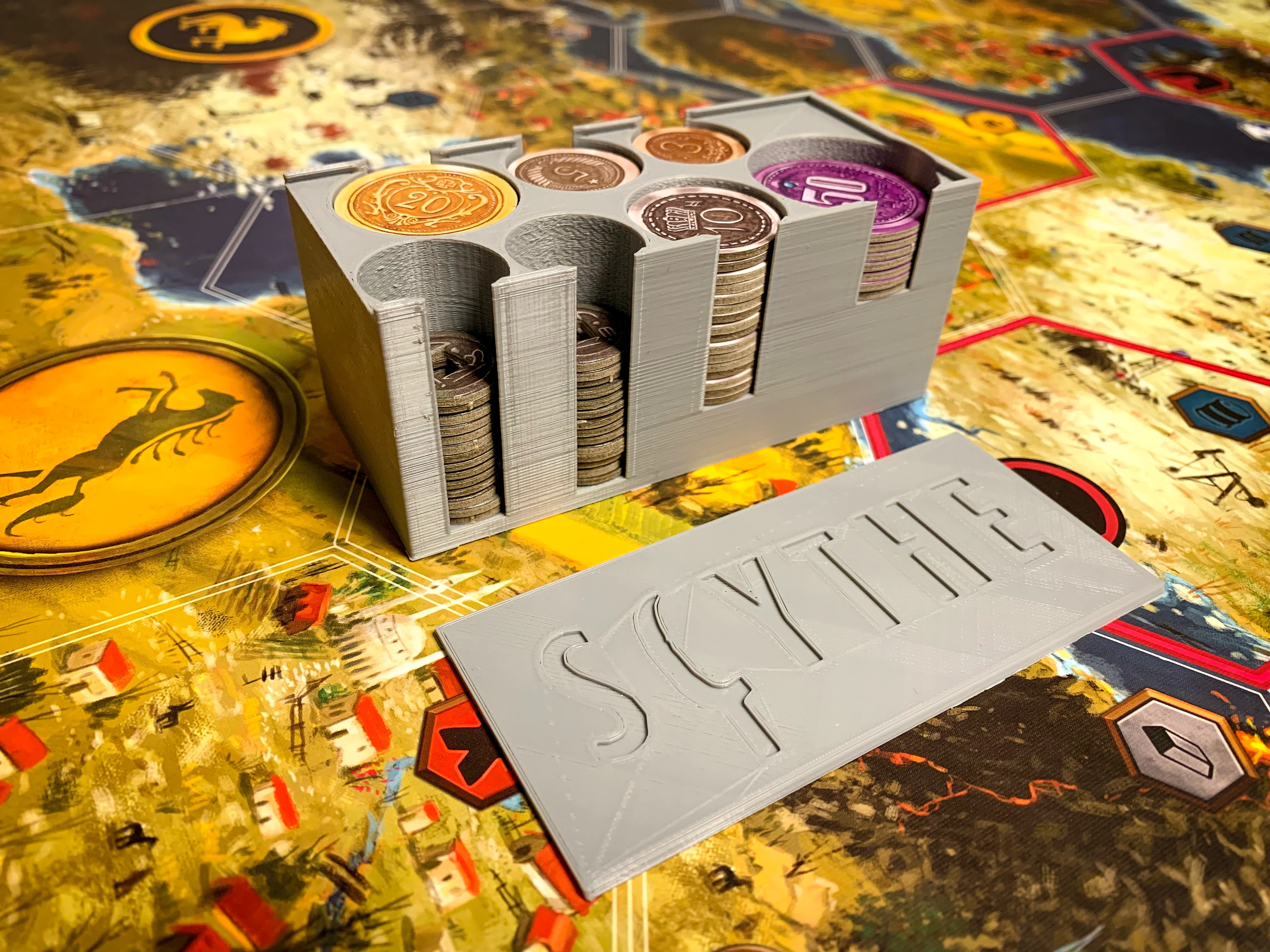 Scythe Coin Holder with Lid - Card Board & Metal Coins