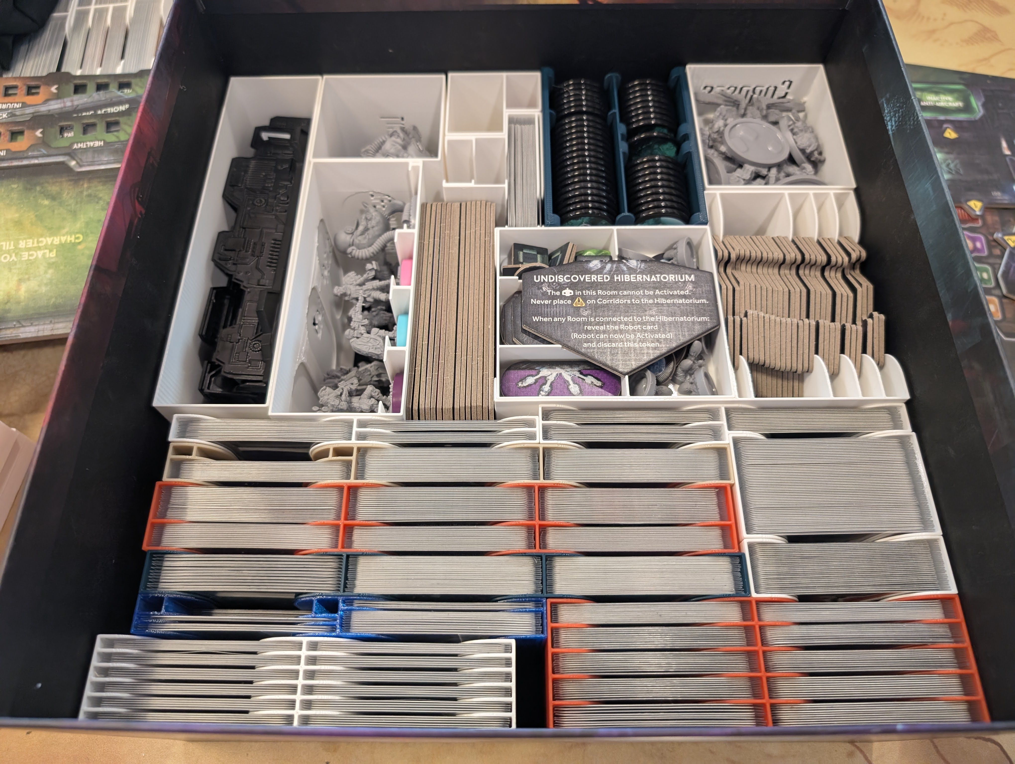 Nemesis Retaliation board game insert/organizer (remix) w/ sleeved cards, sangrevores, neoflesh, xyrians, support squad, stretch goals, terrain, untold stories 4, and acrylics