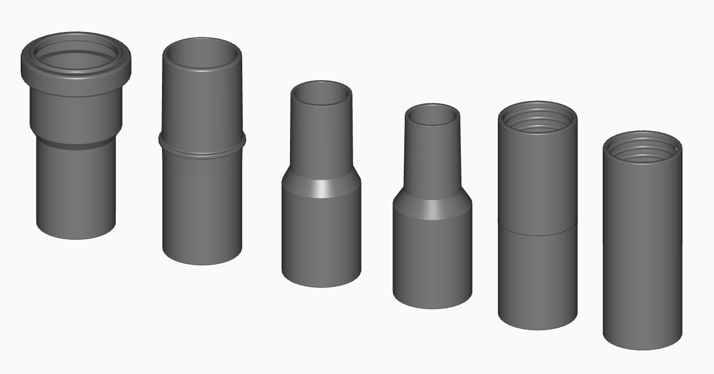 Various adapters for vacuum hose ID 35mm