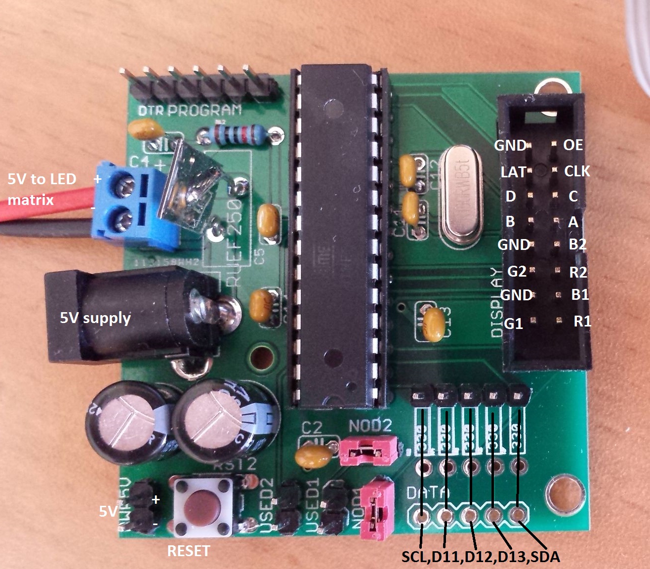 ATmega328P HUB75 16x32 matrix display driver