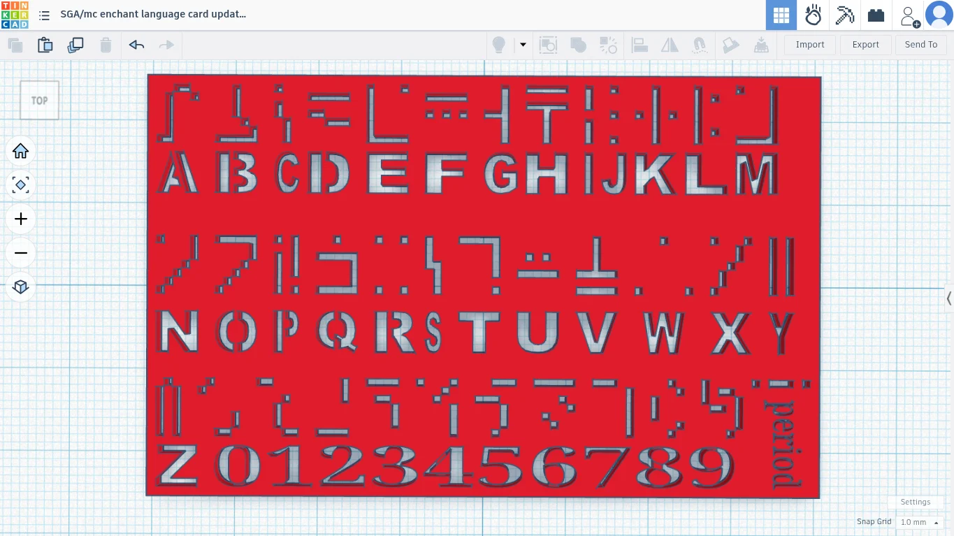Minecraft Enchanting Table / Standard Galactic Alphabet stencil card V2