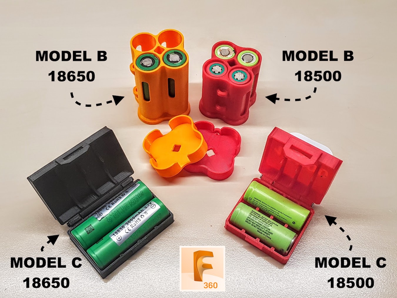 Battery case for 18650 and 18500 cells