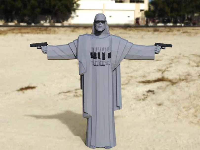 Buddy Christ - god of war / Gansta Christ /  Christ the Redeemer /  Jesus / Pistol / sunglasses