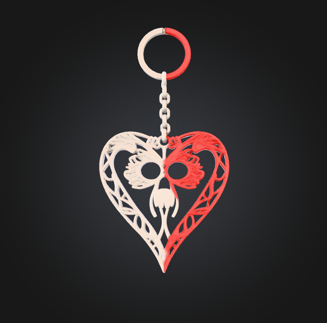 Halloween Gothic Skull Heart Keychain – Spooky 3D Printable Accessory