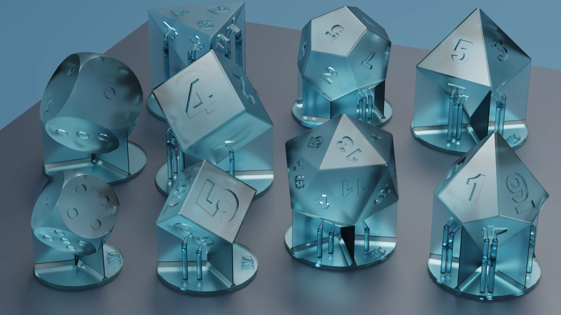 Polyhedral dice set D4, D6, D8, D10, D12, D20 - Pre-supported for resin printing - RPG dice set by Wargamer Minis