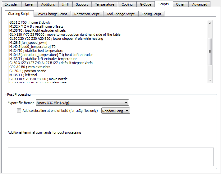 Quick start script for FlashForge Creator Pro left extruder