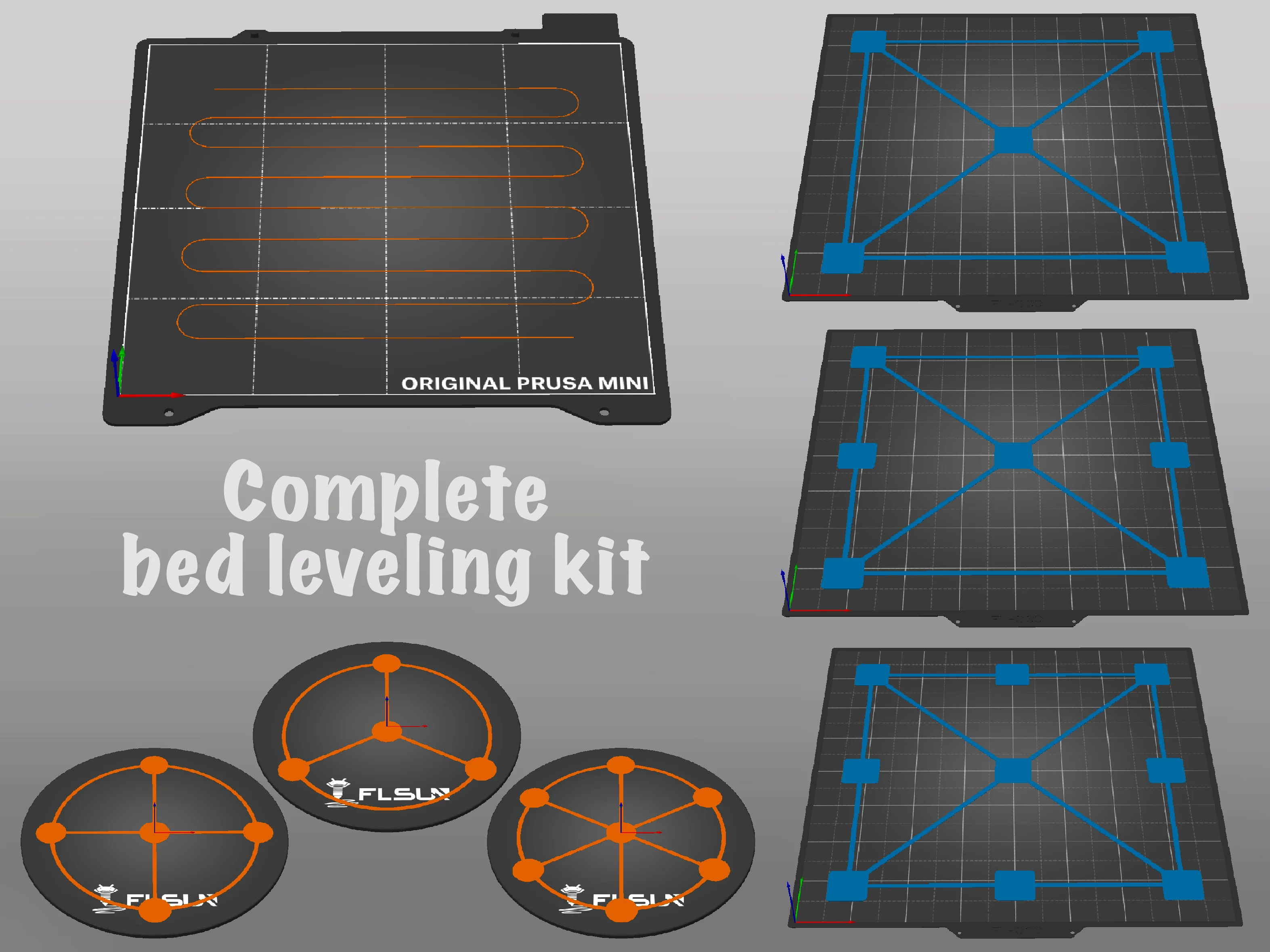 Complete bed leveling kit: zigzag line and patterns for round and square prindbed