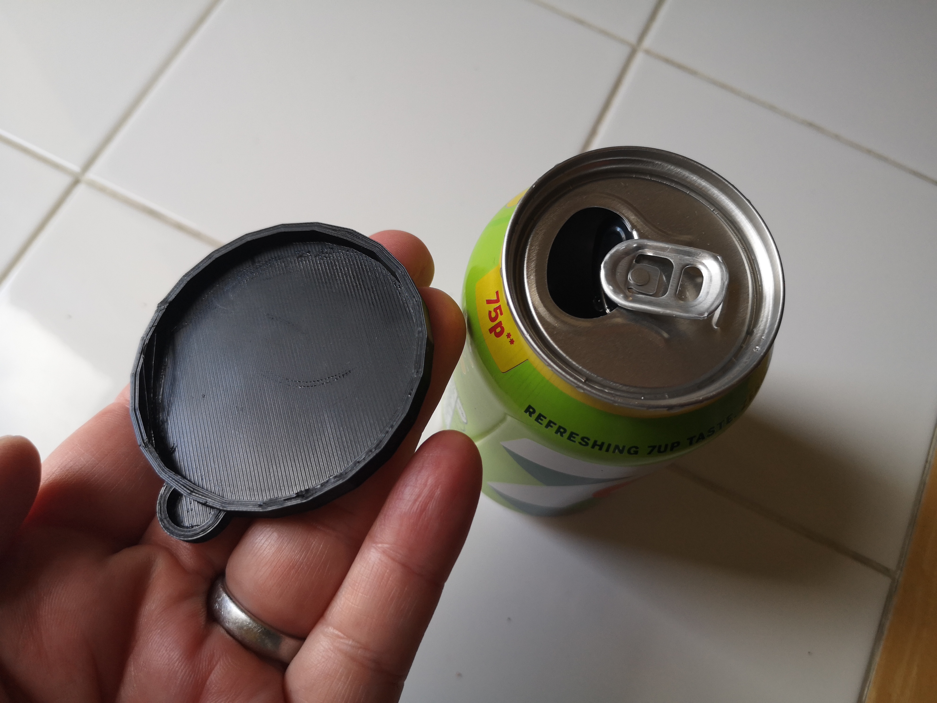 Soft drink can cap/cover to help keep critters out of your soda in summer
