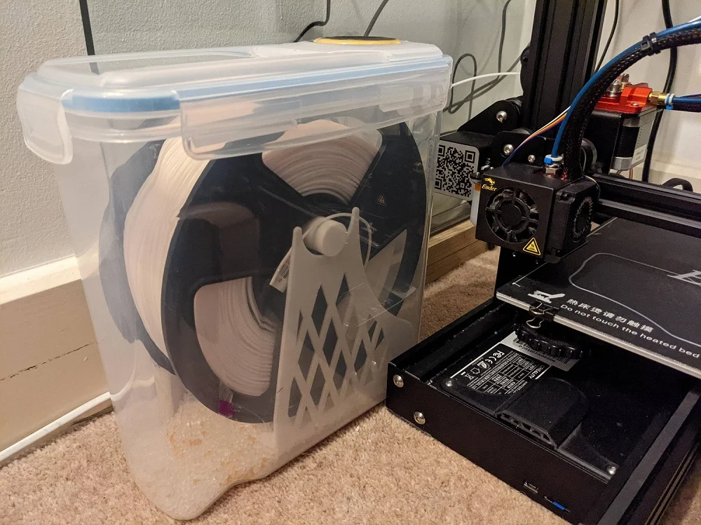 Compact Printable Spool Holder for Cereal Tupperware Container Single Filament Dry Box