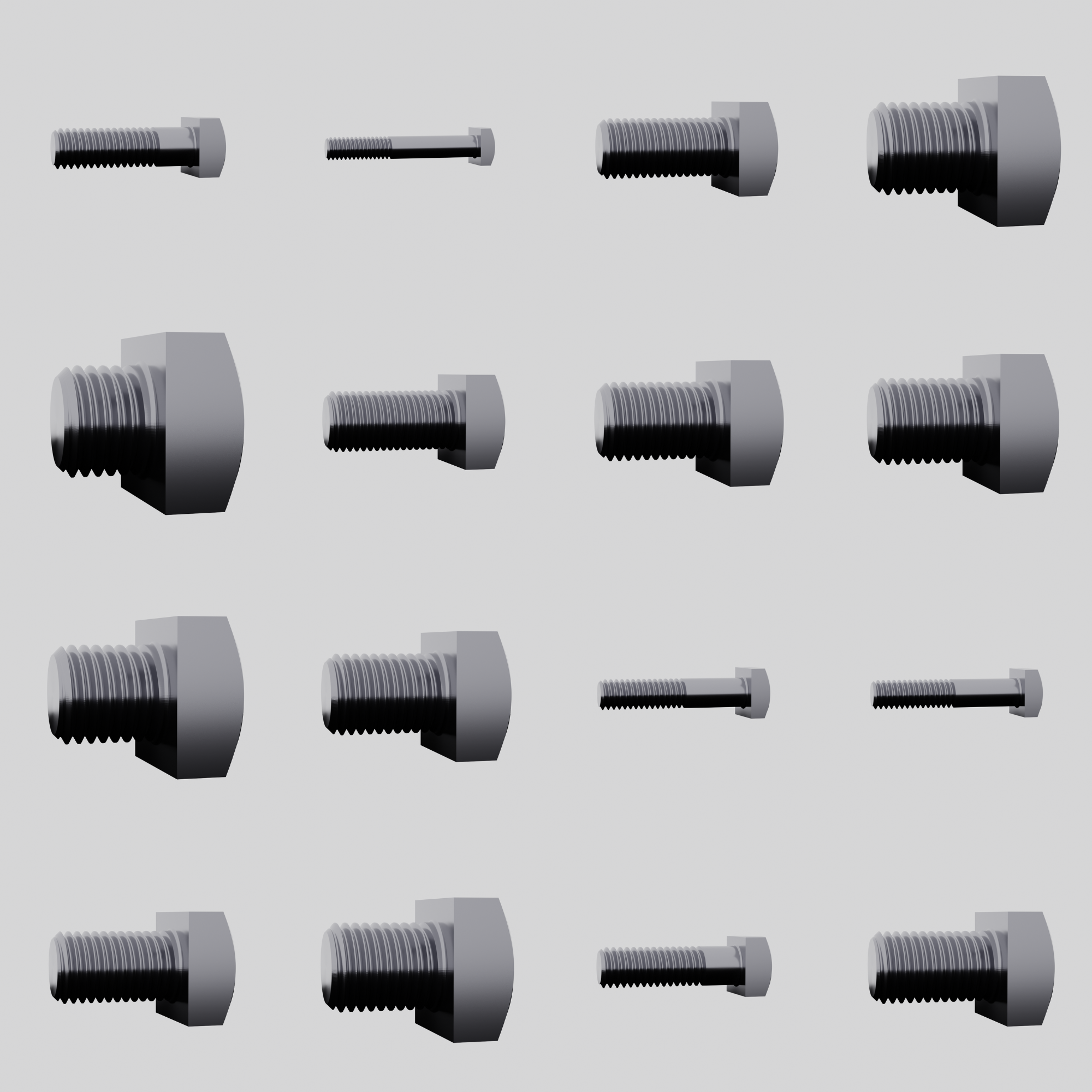 ASME B18.2.1.1 Complete Pack | All Inch Sizes | 60mm | Tuerca y Tornillos .STL | 3D-print optimized