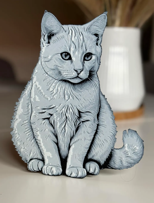 White Cat Hueforge 3D Printed Textured Art