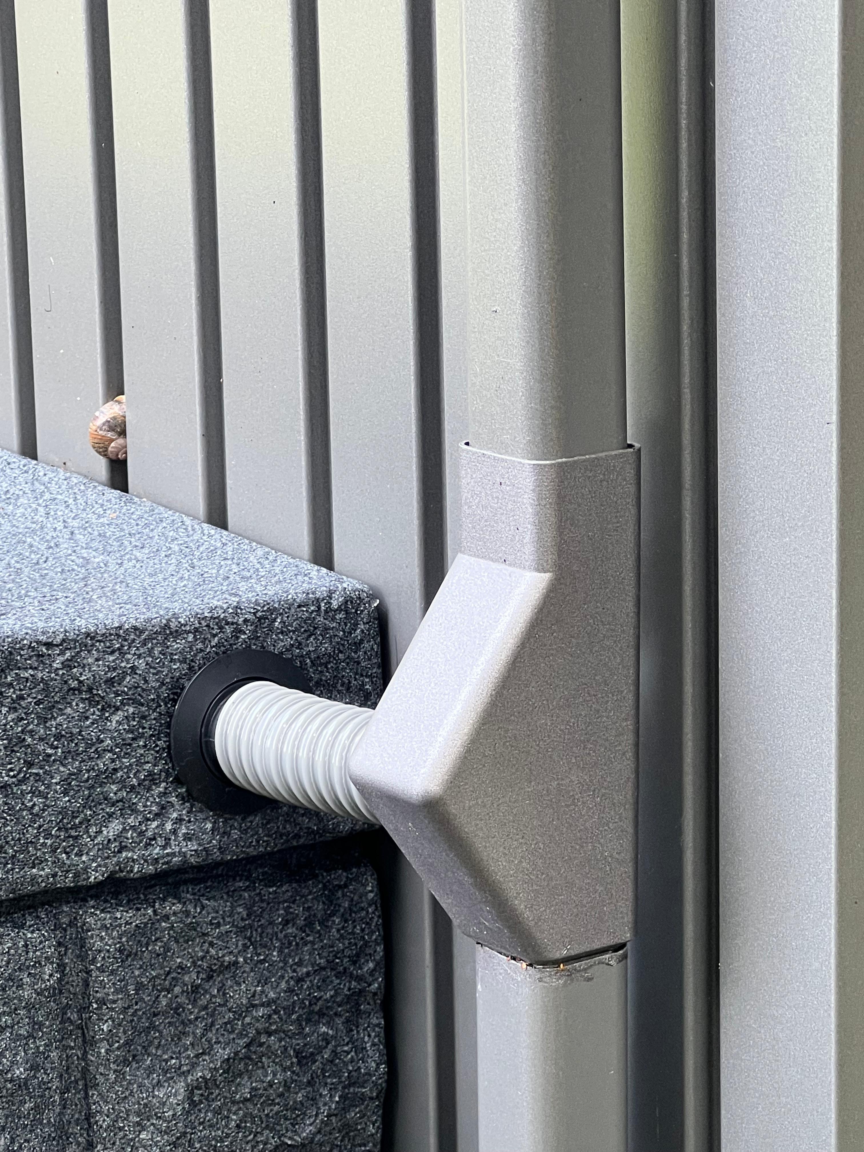 Rain Collector / Downpipe / Downspout /  Diverter for Biohort AvantGarde Garden Sheds & Garantia Rain Barrel Hose