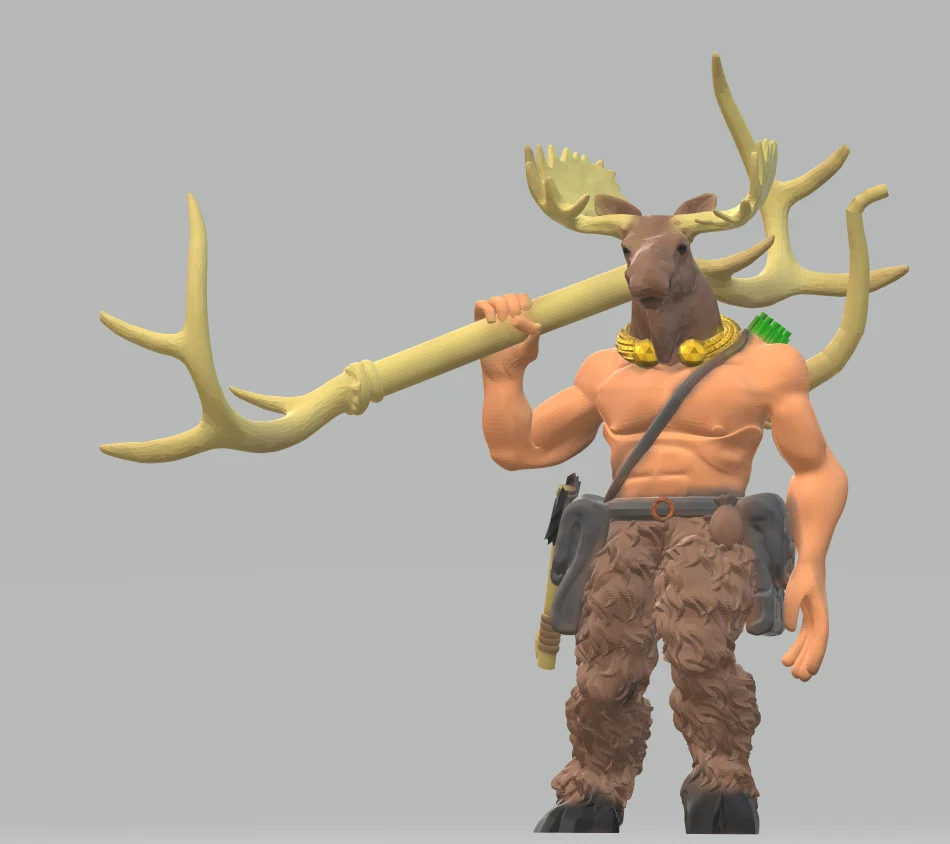 Cervidae Folk (Shatjan) with Giant Elk Antler Staff and bow
