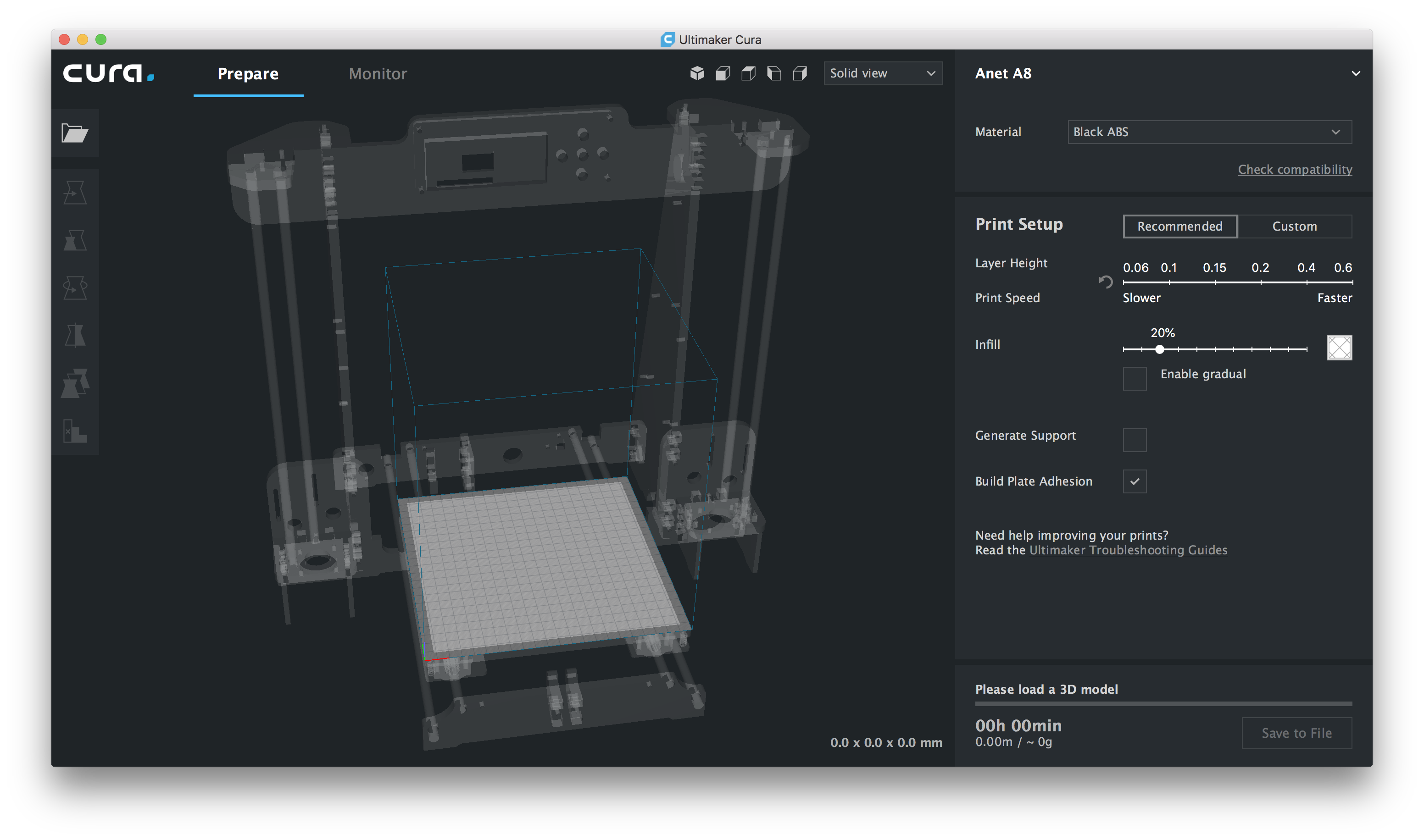 Anet A8 Cura Platform UI Upgrade