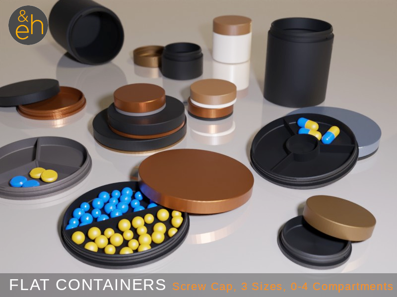 Flat Container - Screw Cap, 3 Sizes, 1-4 Compartments, All Purpose - Tin, Box, Can