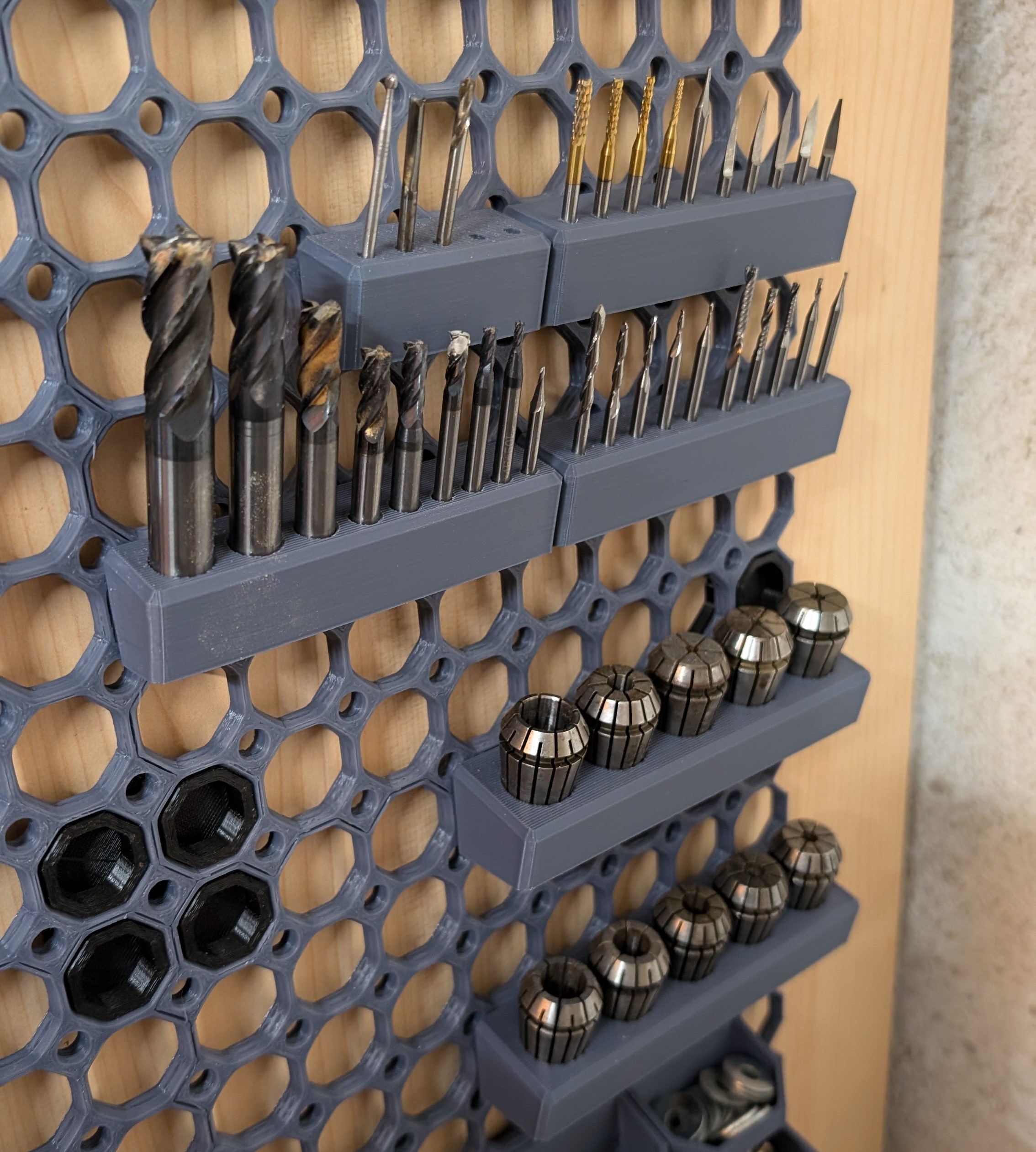 Multiboard end mill and collet organizer / holder in various sizes