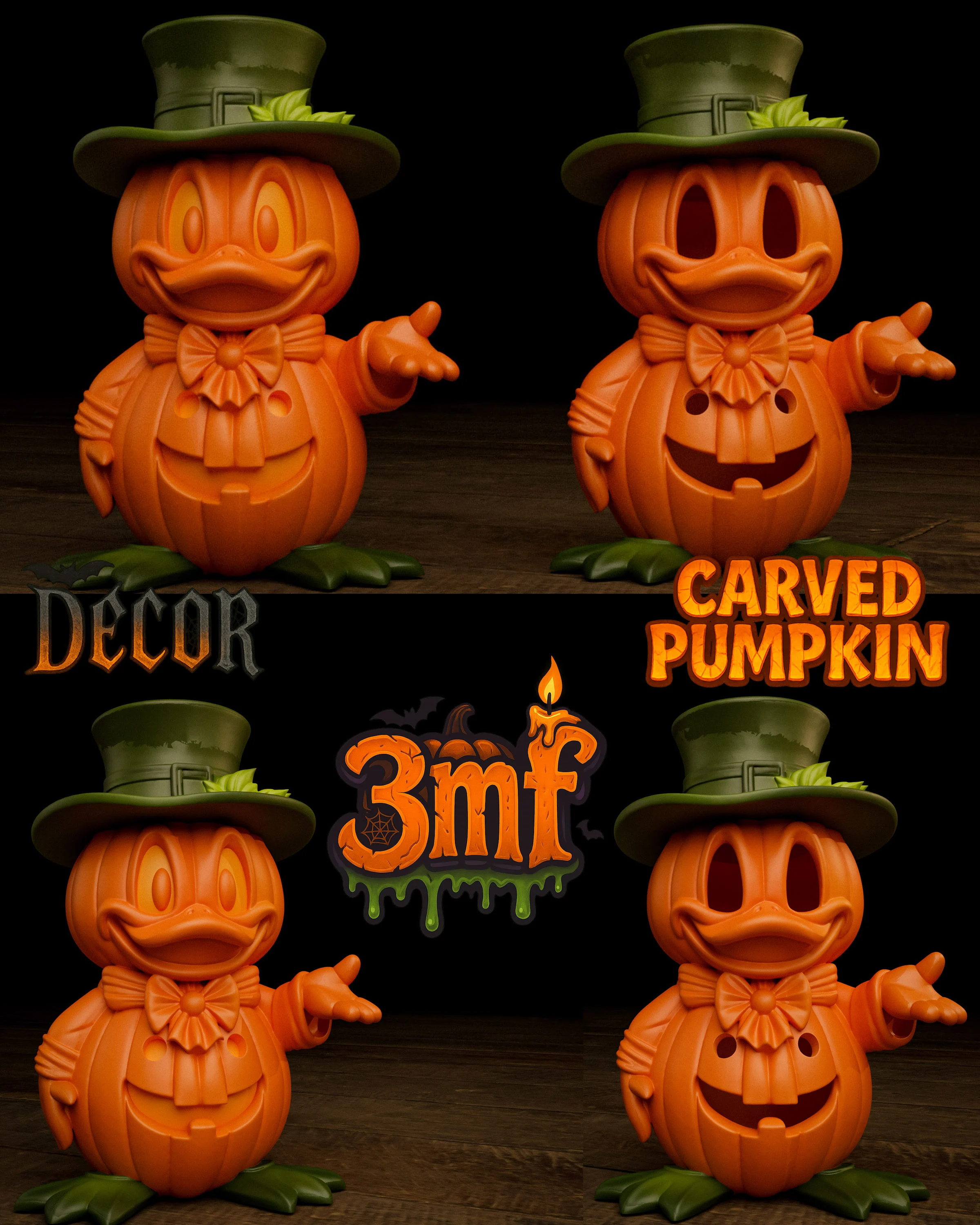Halloween Donald Duck Pumpkin – Decor & Carved Versions (3MF + STL)
