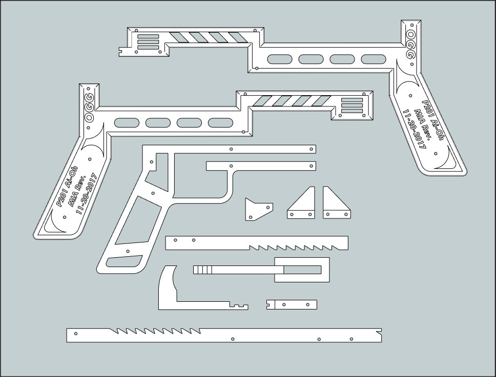 Rubber Band Gun OGG P201 Ai-Oh, Wood, 10 rounds - Revamped for 3D Print