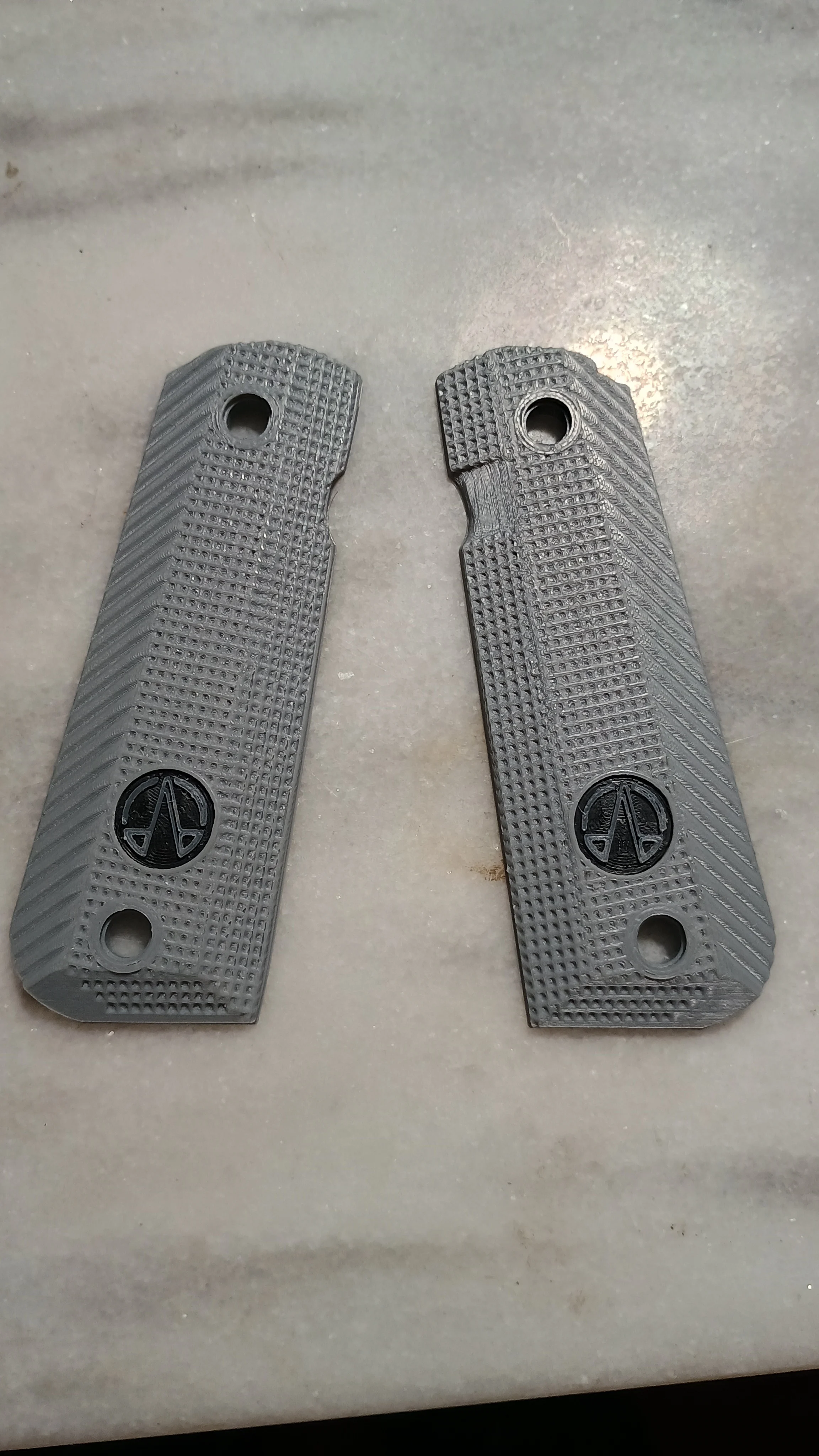 1911 Operator style grips W/ frontstrap grip and 14.25mm OPA medallions.
