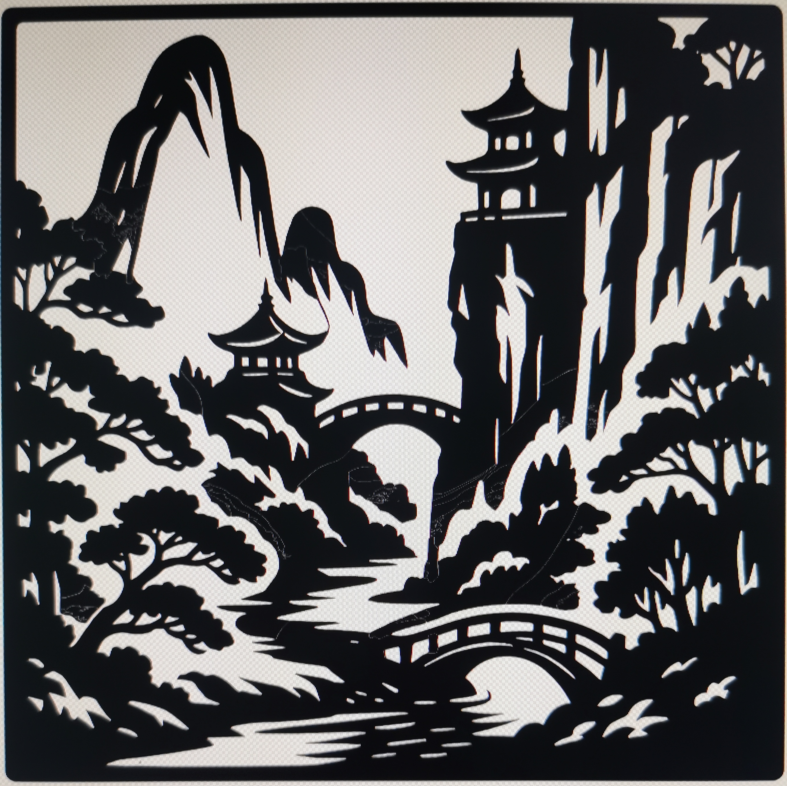 Cliffside Pagodas in a Forest – 2D Wall Art