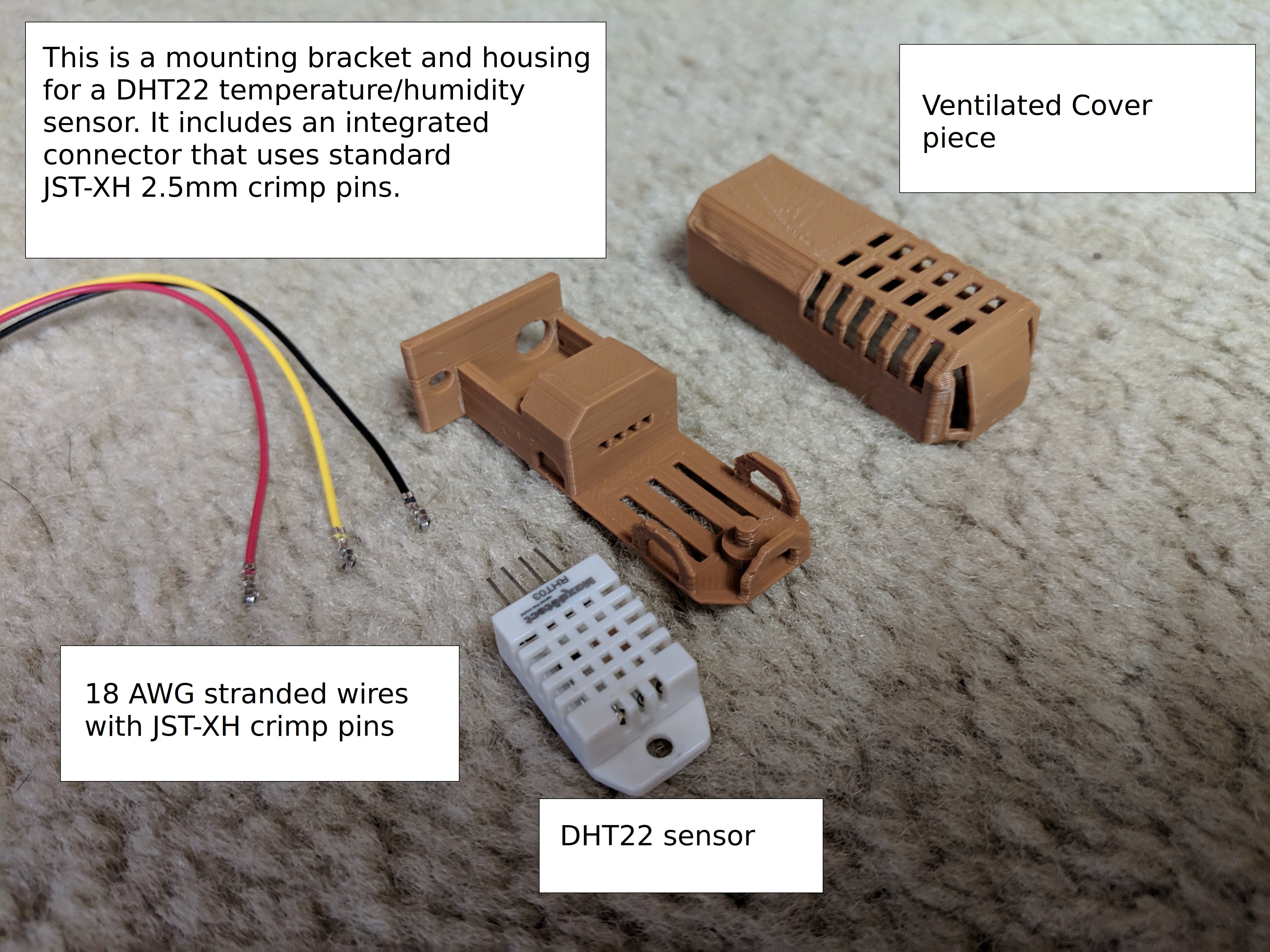 DHT22 Mounting Bracket  with Integrated JST-XH Connector