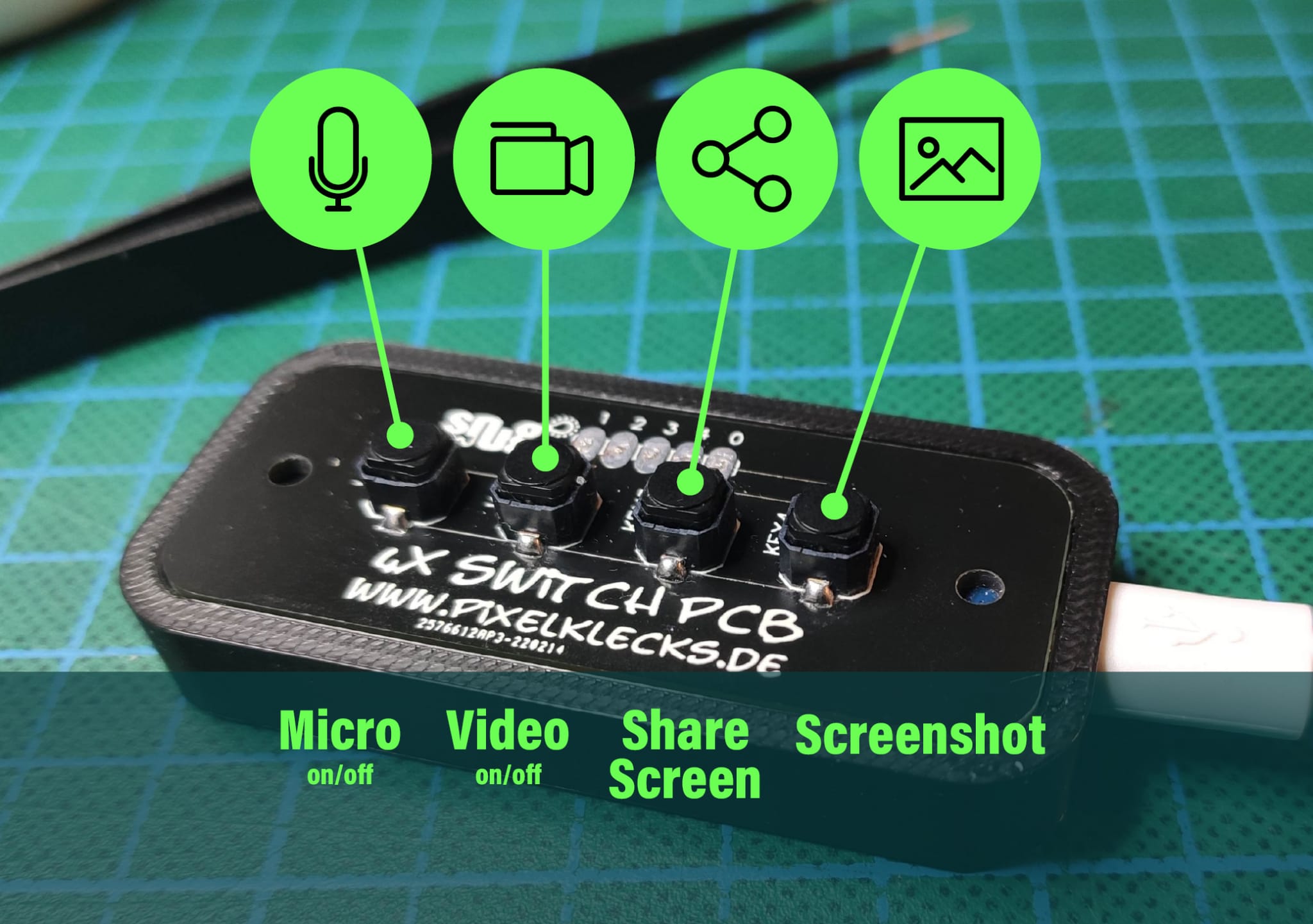 4 button USB HID keyboard - videoconference tool (Teams, Skype, Jitsi...)