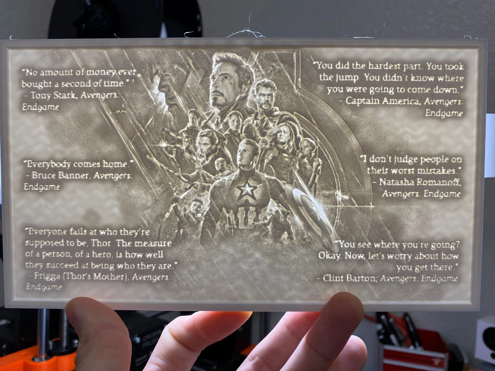 Avengers Endgame Lithophane with Quotes