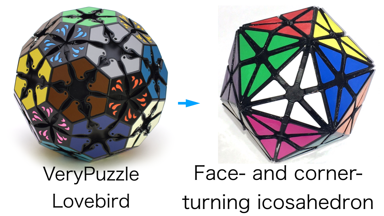 Face- and Corner-Turning Icosahedron modified from VeryPuzzle Lovebird