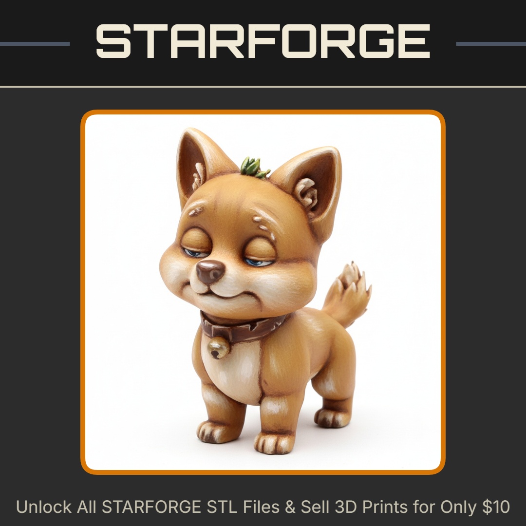 Cute Cartoon Style Dog with Adorable Chubby Cheeks StarForge Kits 3D Print STL File
