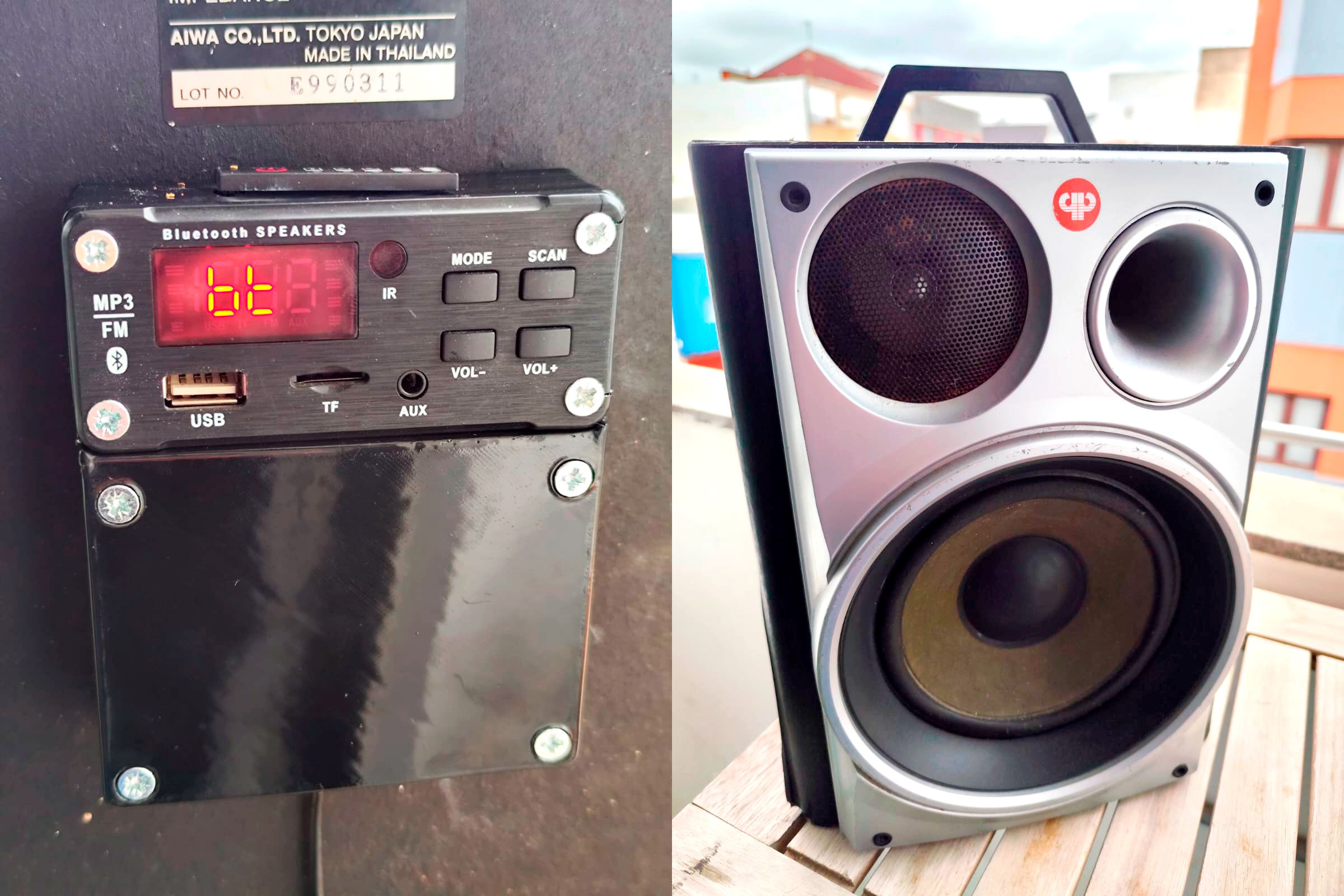 Caja externa Bluetooth con baterías 18650 para altavoces reciclados / External Bluetooth box with 18650 batteries for recycled speakers