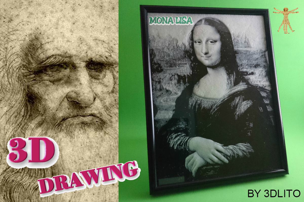 DRAWING 3D/DIBUJO 3D MONA LISA (LEONARDO DA VINCI)