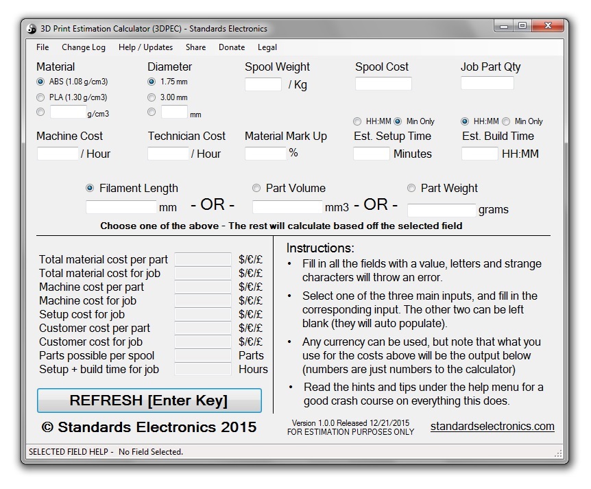 3DPEC - 3D Print Estimation Calculator