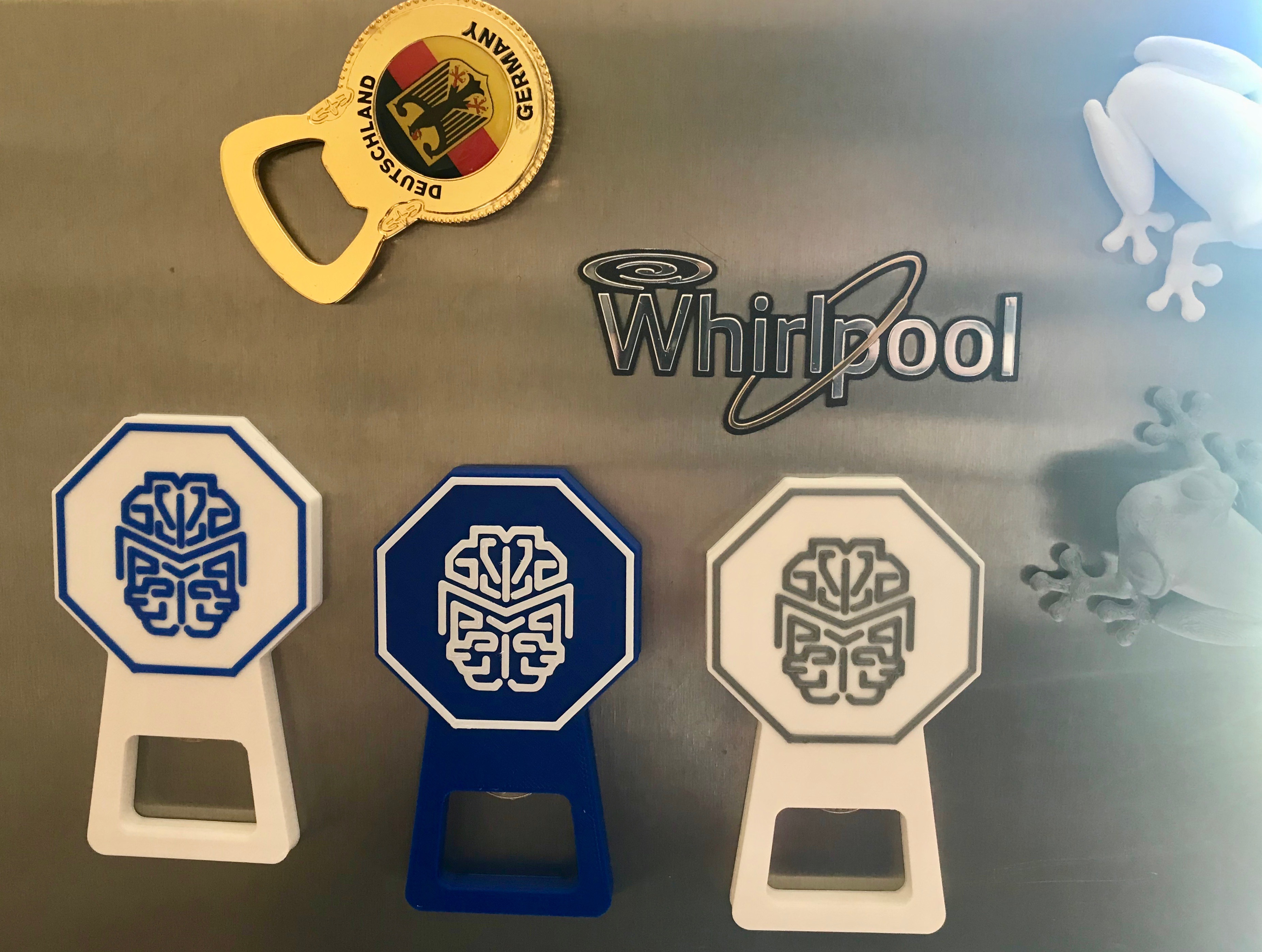 Bottle opener w/ embedded dime & magnets