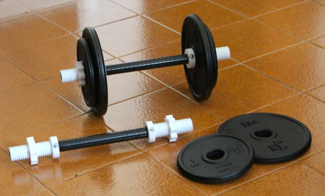 DIY adjustable dumbbell for Decathlon cast iron weights (iron tube needed)
