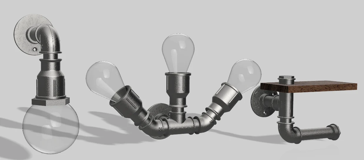 Customizable Pipe Constructor (wall lamp/toilet paper holder, etc). Loft style.