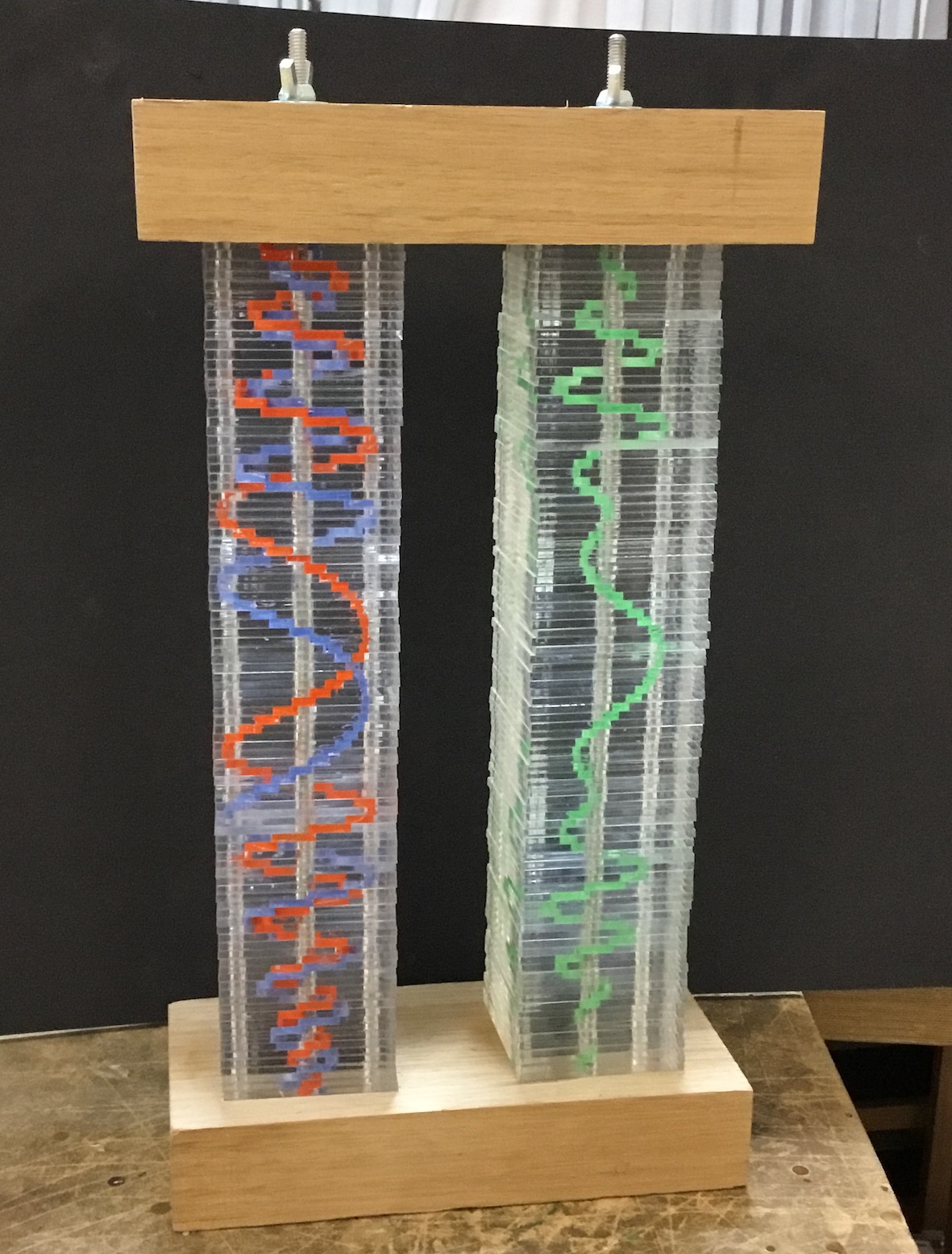 Feynman Amplitude Spiral - Double slit probabilities (Lasercut acrylic stack)