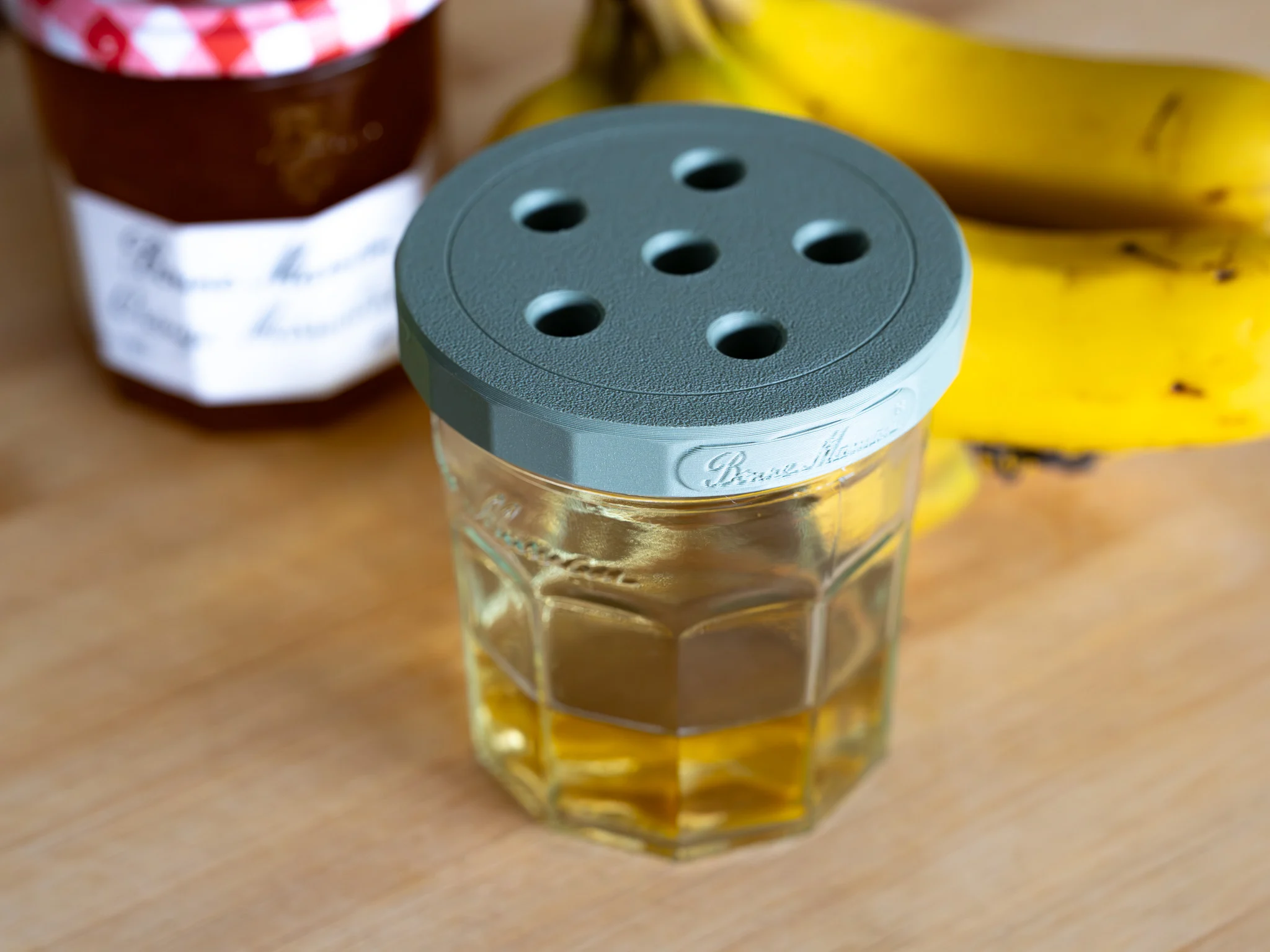 Fruit Fly Traps using Bonne Maman Jars