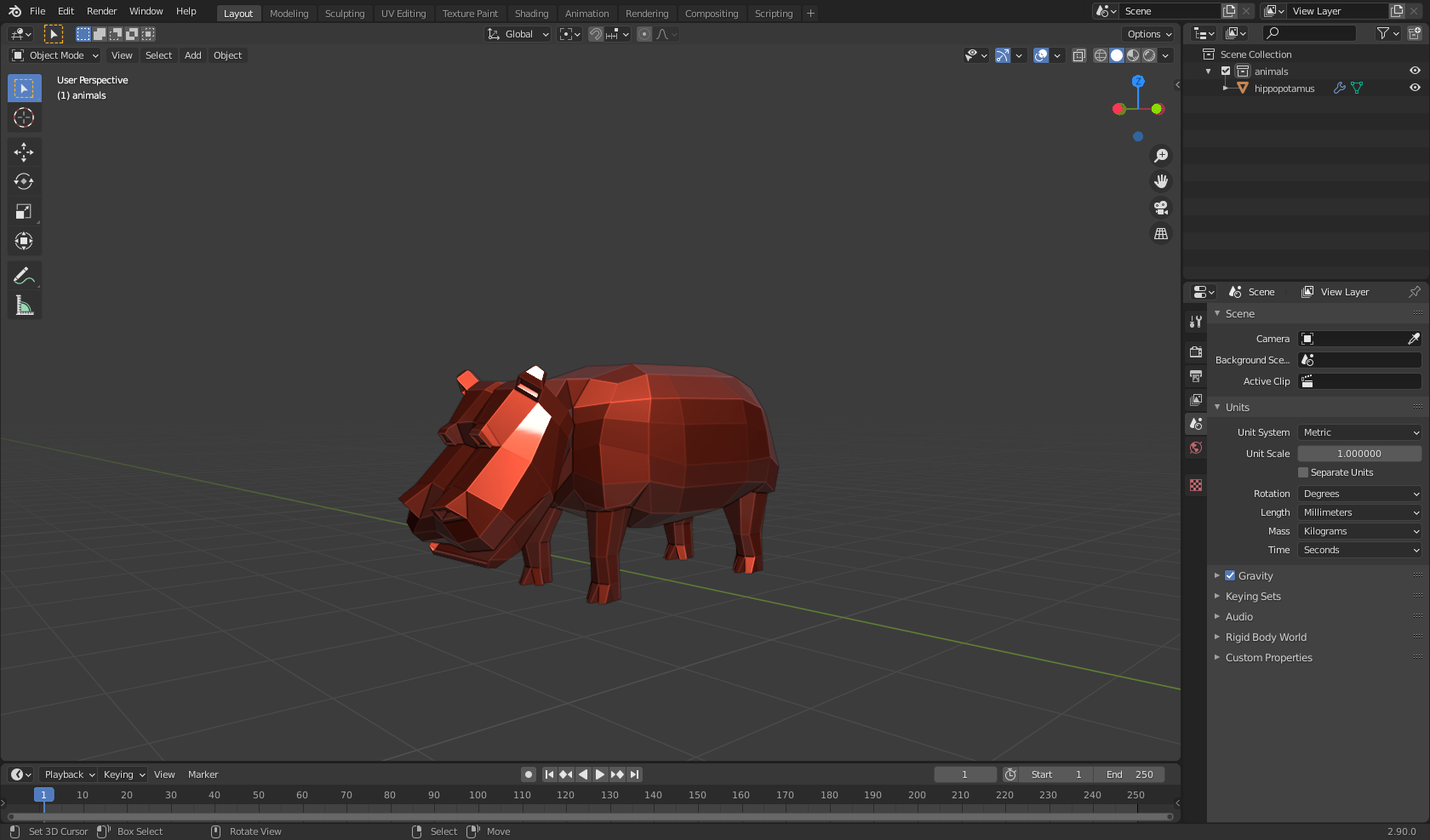 Hippopotamus low poly