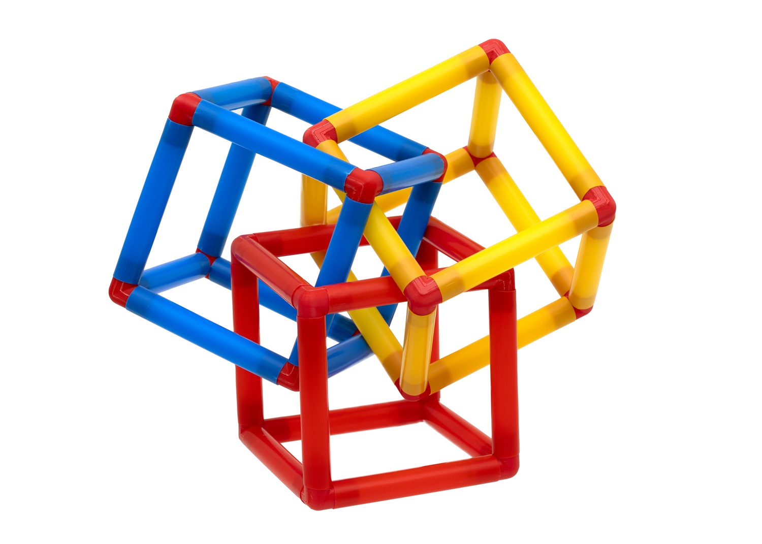 3 Cubes Geometric Model. A straw craft project with 3D printed connectors.