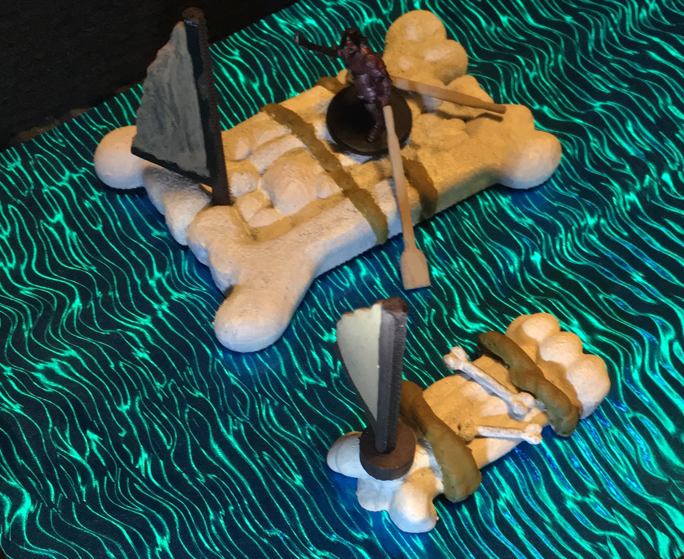 Miniature Sail Boat and Raft from Bones