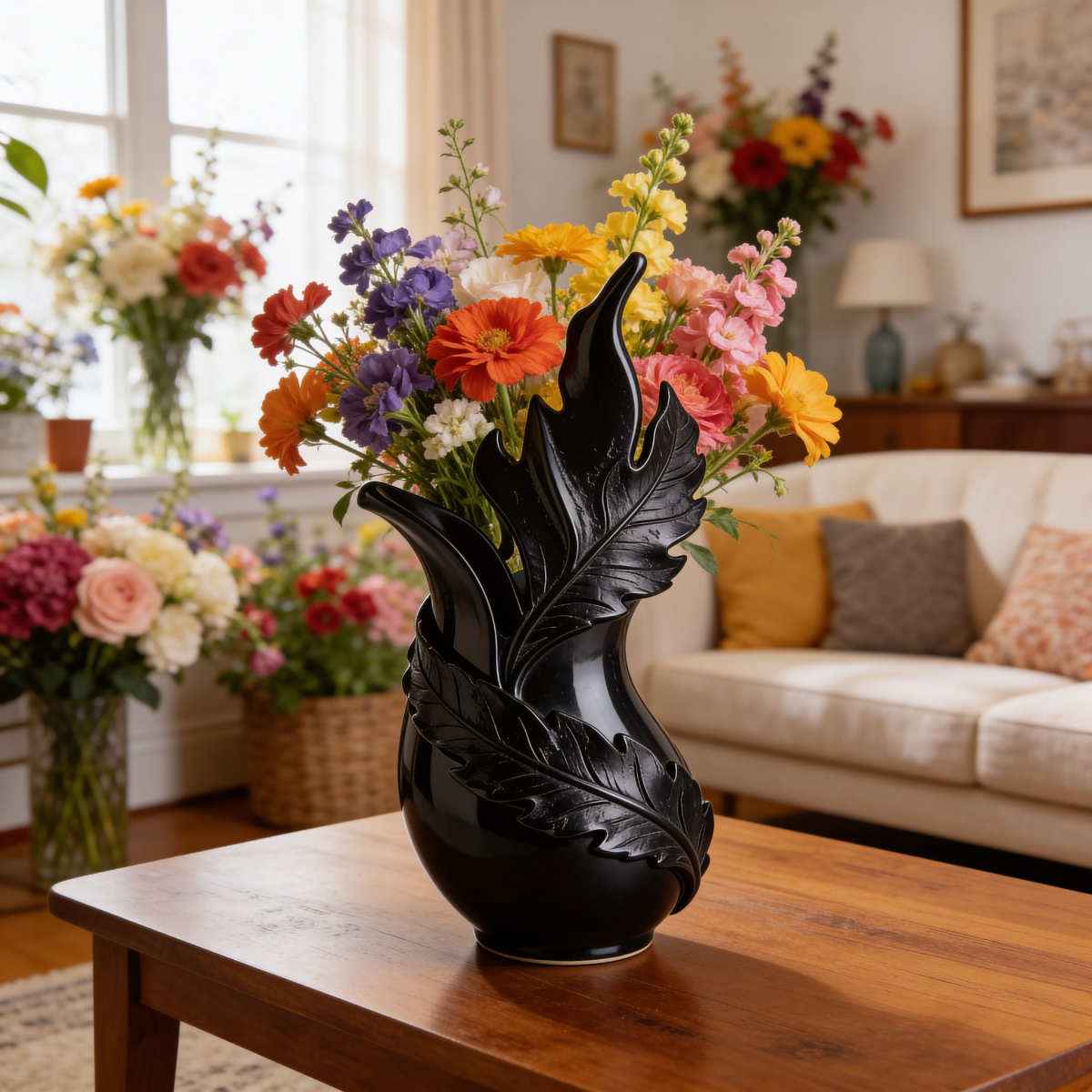 Free Midnight Fern Sculptural Vase – Gothic Art Nouveau Decor